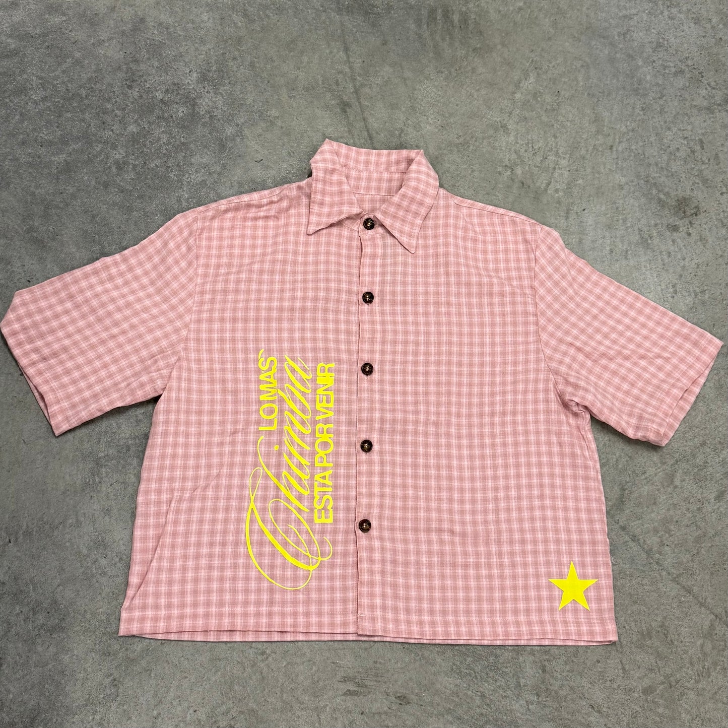“Lo Más Chimba Está Por Venir” Pink Checkered Button-Up
