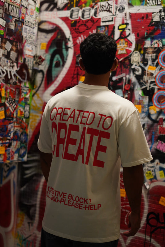 'CREATED TO CREATE' WHITE GRAPHIC T-SHIRT
