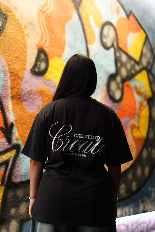 'CREATED TO CREATE' BLACK GRAPHIC T-SHIRT