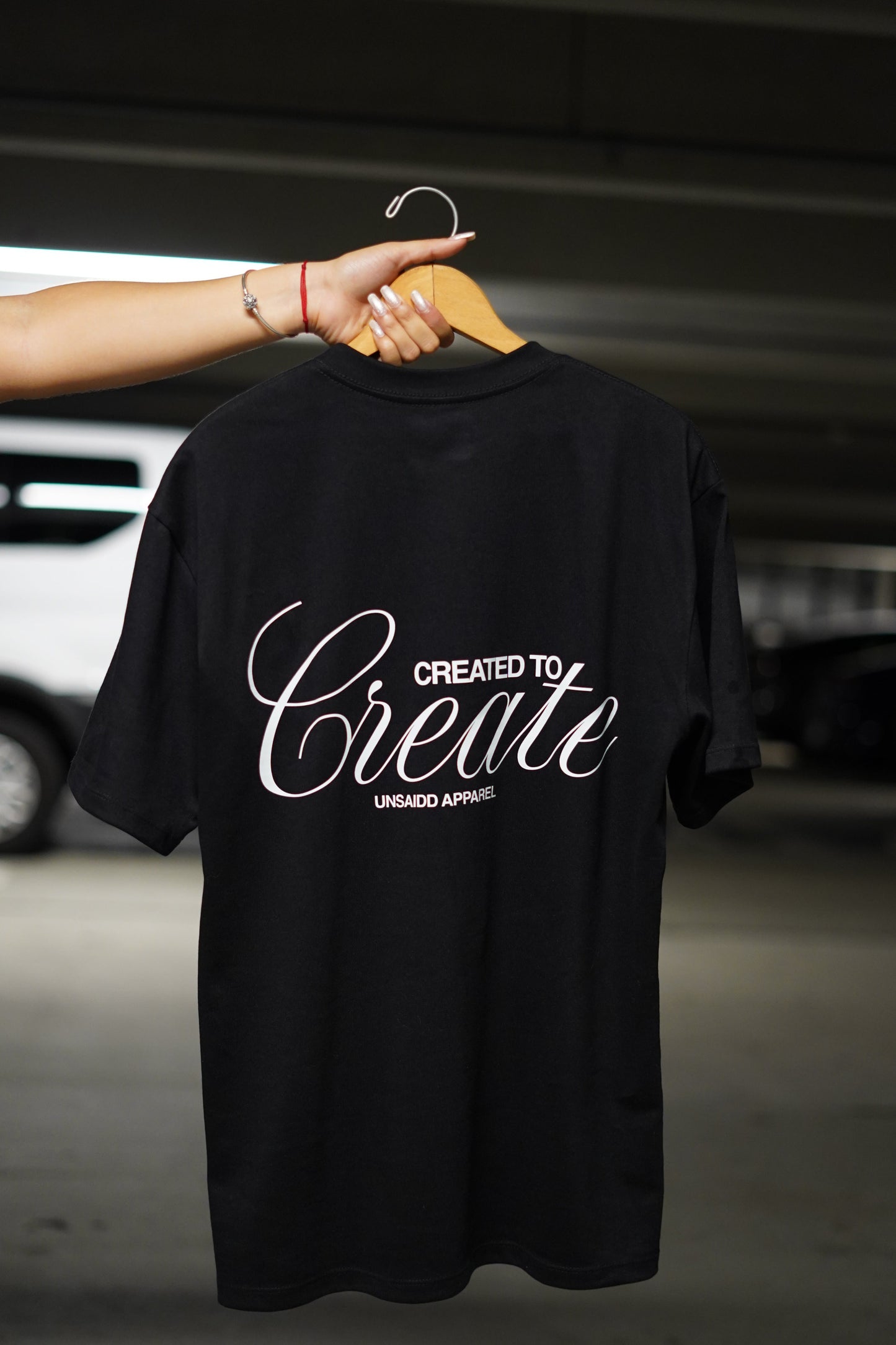'CREATED TO CREATE' BLACK GRAPHIC T-SHIRT